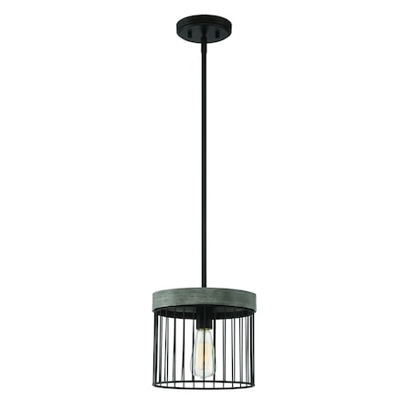 Designers Fountain Aster 60 Watt 1 Light Matte Black Pendant with Grey Wood And Metal Cage Shade D226M-10P-MB